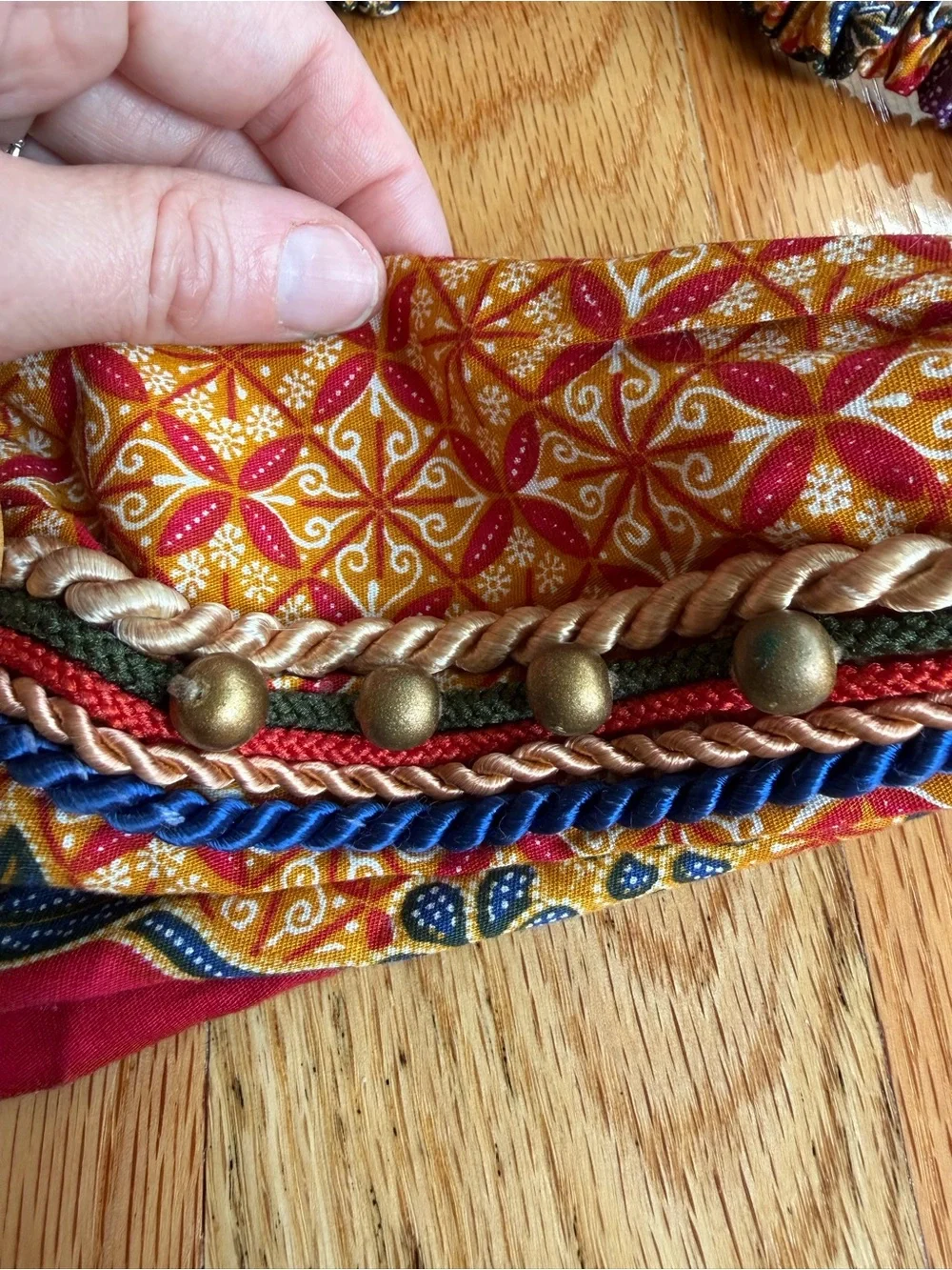 Multicolor Boho Fabric Belt with Gold Accent